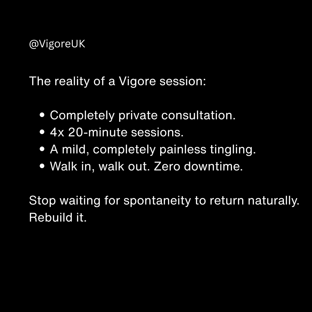VigoreUK's tweet photo. Find out if you are suitable for 4 x 20 minute session visit https://t.co/0vcNIAiPHg
#menshealth #erectiledysfunction https://t.co/CzxDP4VFma