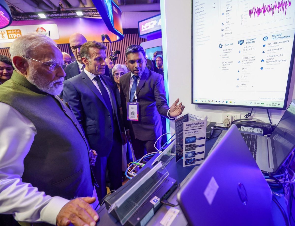 narendramodi's tweet photo. Along with President Macron, visited the exhibition area at VivaTech 2026. The energy and enthusiasm must be seen to be believed!

@EmmanuelMacron 

@VivaTech https://t.co/MU3UxxlSew