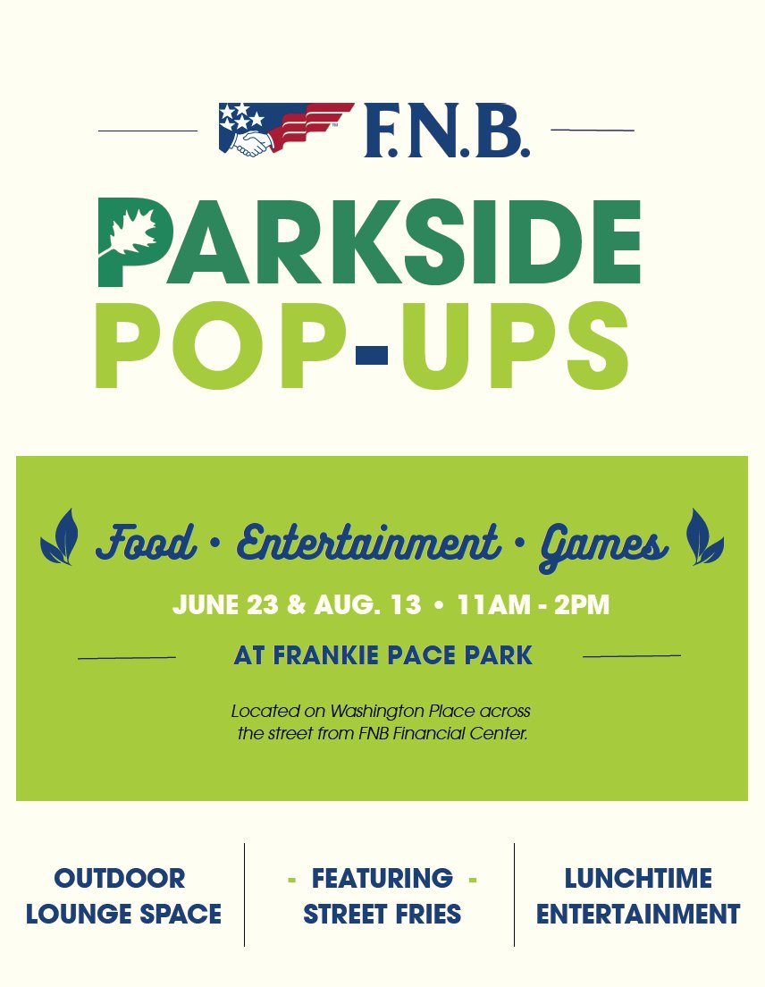 pittsburghparks's tweet photo. Join us for a lunchtime Parkside Pop-Up in Frankie Pace Park on June 23 and August 13! 🌳Enjoy live entertainment, lawn games, and bites to eat, with a beautiful view of downtown. https://t.co/VJD0TVUDng