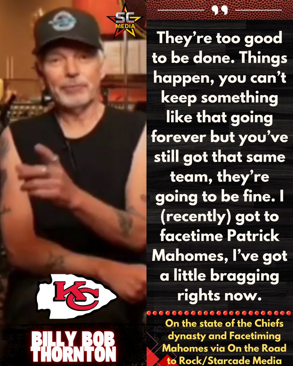 StarcadeMediaKC's tweet photo. Actor/Musician Billy Bob Thornton told us in a recent interview that the #Chiefs are "Too good to be done." And that he recently got to FaceTime with Patrick Mahomes.

- via  @roadtorock_pod /Starcade Media https://t.co/8QQWXQr9PW