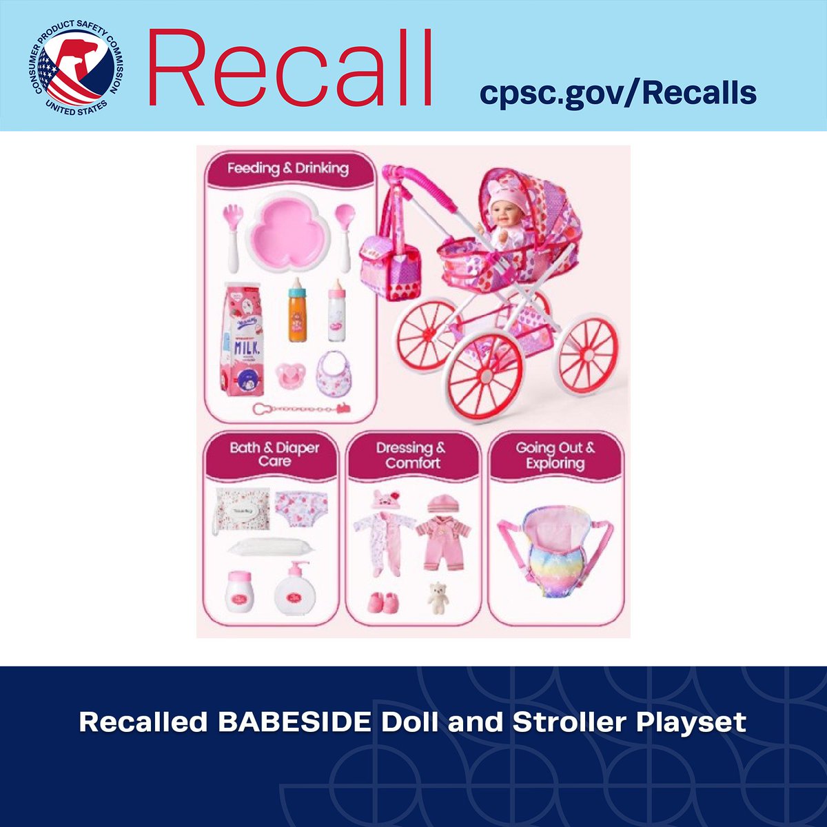 Recalled doll and stroller set.