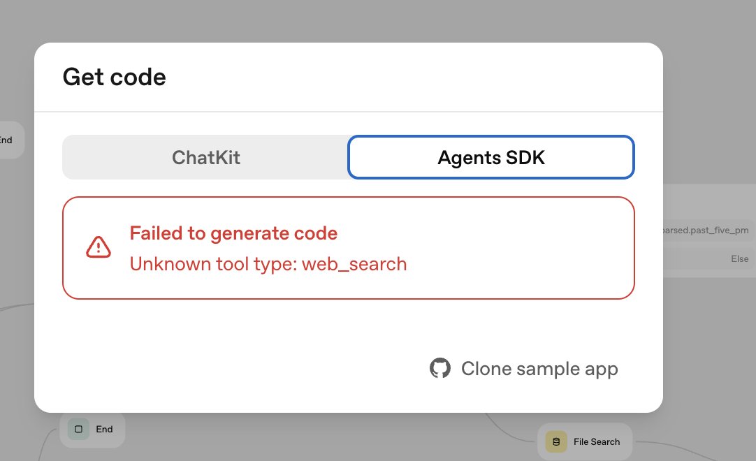 chatbeaconai's tweet photo. @OpenAI Why can't we export the code if we have a web_search tool?  OpenAI, what have you broken today? https://t.co/wRgsw7HIxm