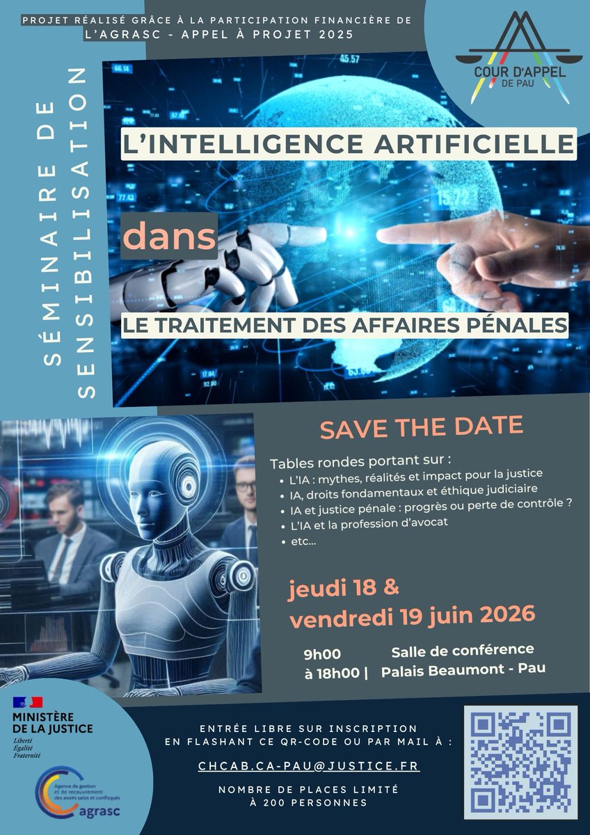 PremierPau's tweet photo. 1er jour du séminaire #IA organisé par les chefs de cour #CA_Pau au Palais Beaumont. L’IA est déjà une réalité dans les services publics. Magistrats, universitaires, FSI, avocats et experts échangent sur les usages, enjeux et évolutions à venir pour le droit et la sécurité. https://t.co/3lggUSVVfX