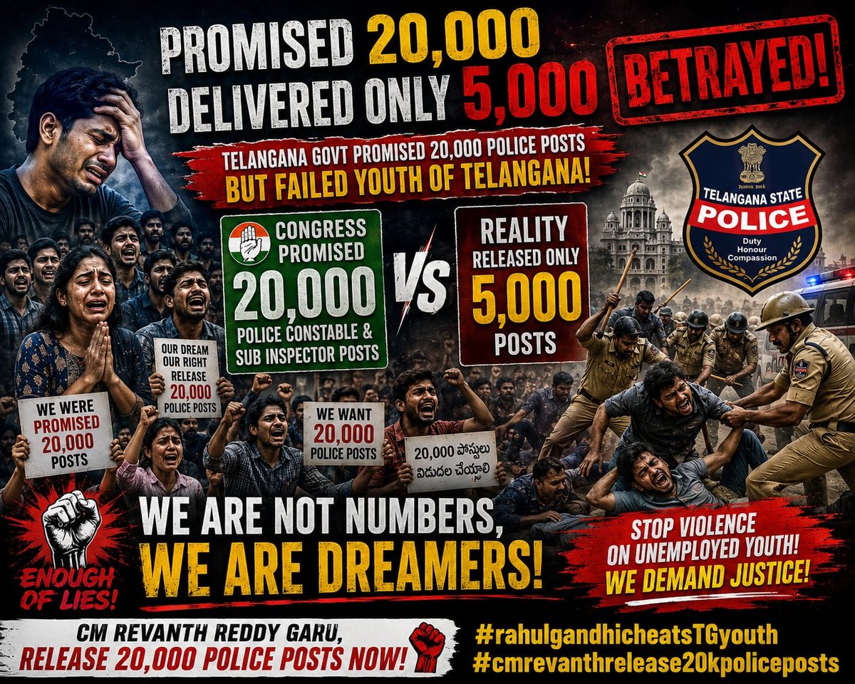 Bobby683276571's tweet photo. We want  20k police job notification #RahulGandhiCheatsTGYouth #CMRevanthRelease20KPolicePosts
#CMRevanthRelease20KPolicePosts https://t.co/QQLg0pmkMm