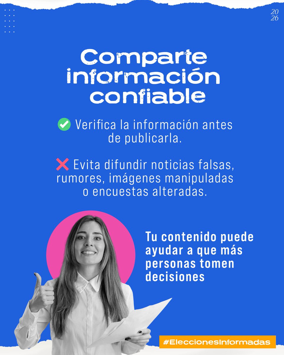 CRCCol's tweet photo. ¿Creas contenido sobre temas electorales? Tu voz influye. Verifica la información antes de publicar y evita difundir noticias falsas, rumores, imágenes manipuladas o encuestas alteradas. 🔗 https://t.co/9kk1JbyCAf #EleccionesInformadas #GuíaIntegridadDeLaInformación https://t.co/MfD8hNHpjG