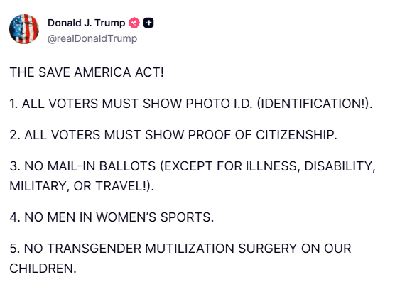 17QStorm's tweet photo. 🚨TRUMP JUST DROPPED THE SAVE AMERICA ACT – AND IT’S EXACTLY WHAT THIS COUNTRY NEEDS RIGHT NOW!

Real election security. Real protection for women and kids. The fake news and RINOs are already losing their minds.

Are you ready to demand every politician get behind this or get out of the way?