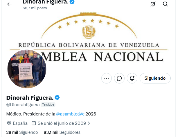 puzkas's tweet photo. En un giro inesperado... Dinorah Figuera se identifica en redes como presidenta de la Asamblea Nacional 2026 (hasta ahora era la presidenta de la comisión delegada de lo que queda de la asamblea de 2015) https://t.co/tuRIHqcLJ2