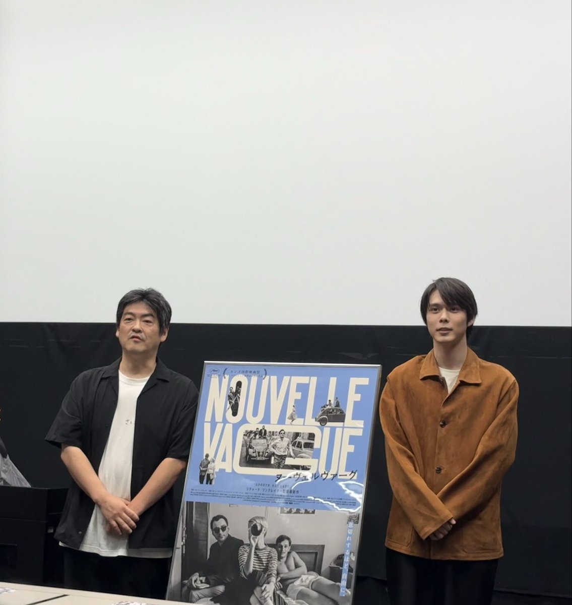 dimanc0807's tweet photo. ヌーヴェルヴァーグの試写会の後に、沖田修一監督と細田佳央太さんのトークショーがあって楽しかったー！
沖田監督の学生時代のエピソード聞いて、やっぱりこのレベルの監督さんの行動力はすごいなと実感… https://t.co/3XWmlTvo8e