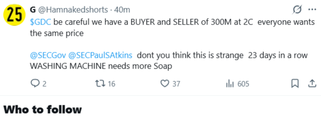 StRose1971's tweet photo. @Hamnakedshorts @SECGov @SECPaulSAtkins HAM: Are FINRA &amp; SEC going to end the criminal fiasco they have criminally allowed to occur with GDC  stock just as they criminally did with MMTP stock? https://t.co/70zdsyoUaj