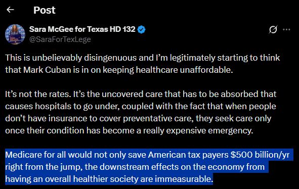 DrDiGiorgio's tweet photo. There are many people who sincerely believe M4A would save money.  

It's wishful thinking.

We spend $5T on healthcare right now.  

If we moved to M4A, Americans wouldn't accept a reduction in access or quality, so we are likely going to stay at $5T in spending, as a baseline.

The percieved cost savings come from administrative simplicity, removal of profits, and a healthier overall population.

Keep in mind, every M4A proposal removes any cost-sharing from the patient, making all services free at the point of care.  

We have two large randomized studies which show what happens when people get free care.  Utilization and costs go up.  When things are free, people use more.  This is basic economics.

M4A won't magically produce more doctors and elective clinic appointments, so when utilization goes up, wait times will go up.  This means more people will utilize the ER for their care.  We saw this with Medicaid expansion under the ACA.  The ER is more expensive, so costs will go up.  

Those large studies also showed that the increased utilization doesn't lead to improved health benefits.  Low-value utilization rises as much as high-value use does.  Since wait times for clinic appointments will go up, there's a good chance health outcomes get worse.  

The administrative simplification won't come about either.  Medicare is extremely complex.  Just look at the hundreds of pages of regulations in the physician fee schedule, inpatient fee schedule, outpatient fee schedule, SNF fee schedule, IRF fee schedule, etc. 

CMS also offloads much of the adminsitrative burden to doctors and hospitals.  For example, doctors spend 2h on the computer for every 1h of patient time.  They spend billions on collecting and reporting mandatory CMS quality metrics.  Hospitals spend billions on metrics and compliance as well.

The administrative simplicity argument also ignores basic economics and history.  Nationalization of an industry never leads to efficiency.  Governments do not improve efficiency.  Many people smarter than I have written volumes of text on why this happens.  

The same goes for removal of profits.  Profits are a reward for providing a good or service efficiently.  Remove profits and things do not get cheaper.  Again, countless brilliant economists have explained this.  There's no ambiguitiy here.  

So, I'm sorry to burst your bubble, but the only way M4A will save money is if strict rationing and limits are put on healthcare access.  That's not something Americans will accept.