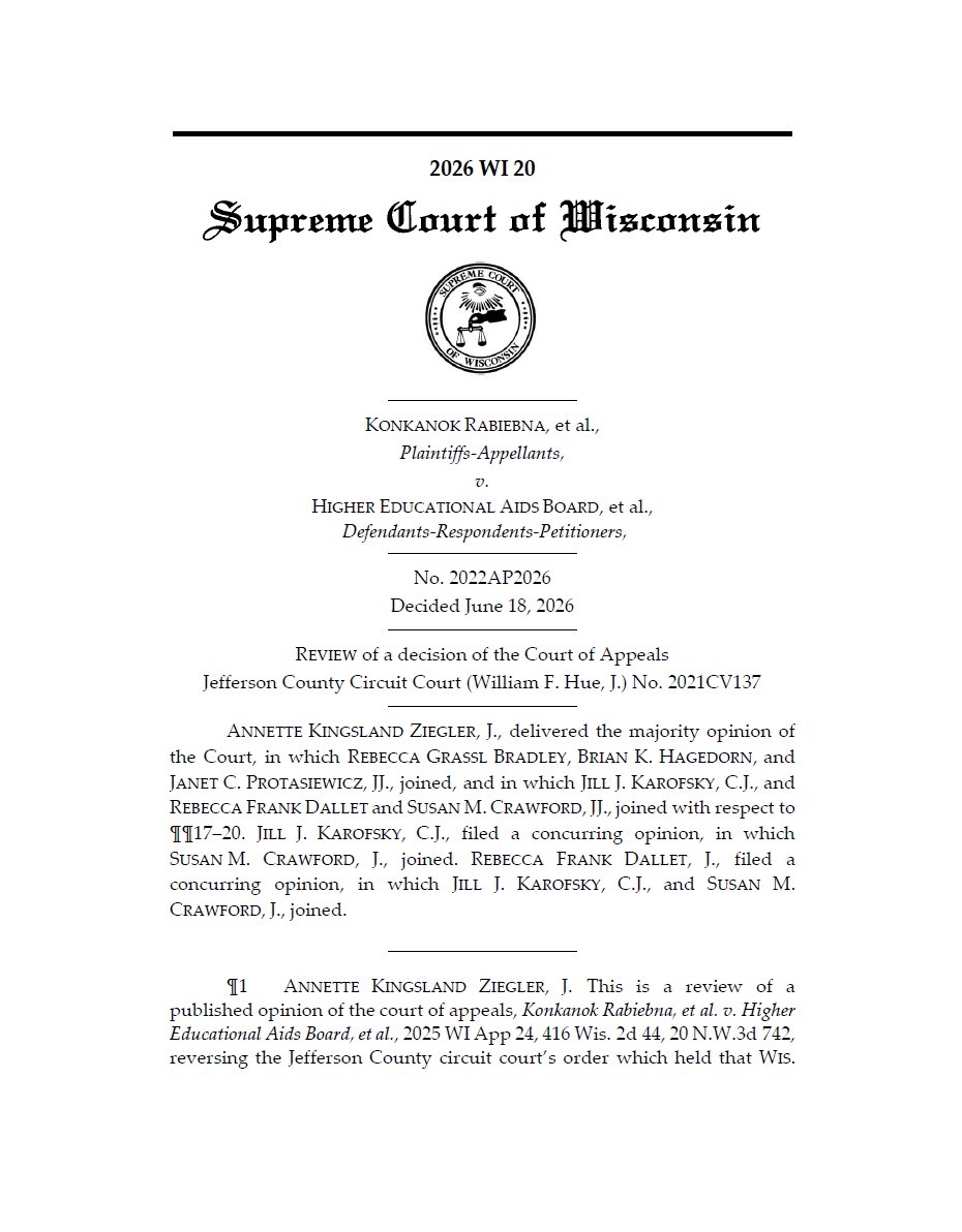 JasonCalvi's tweet photo. Just in: The Wisconsin Supreme Court agrees a taxpayer-funded, race-based scholarship program is unconstitutional. 

The legislature started the Minority Undergraduate Retention Grant in the 80s for Blacks, Native Americans, Hispanics &amp; Laotian, Vietnamese, or Cambodians. https://t.co/Ben9f4wwGZ