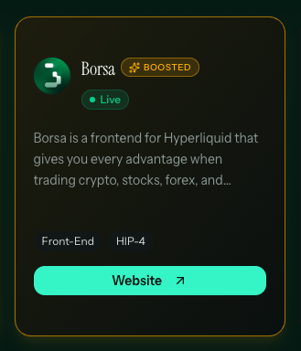JKeepClicking's tweet photo. From today @Borsa_HL will be a boosted listing on our dashboard

We are aligned with Hyperliquid, @Kinetiq_xyz and @NMTD8 https://t.co/QvnH9DDHus