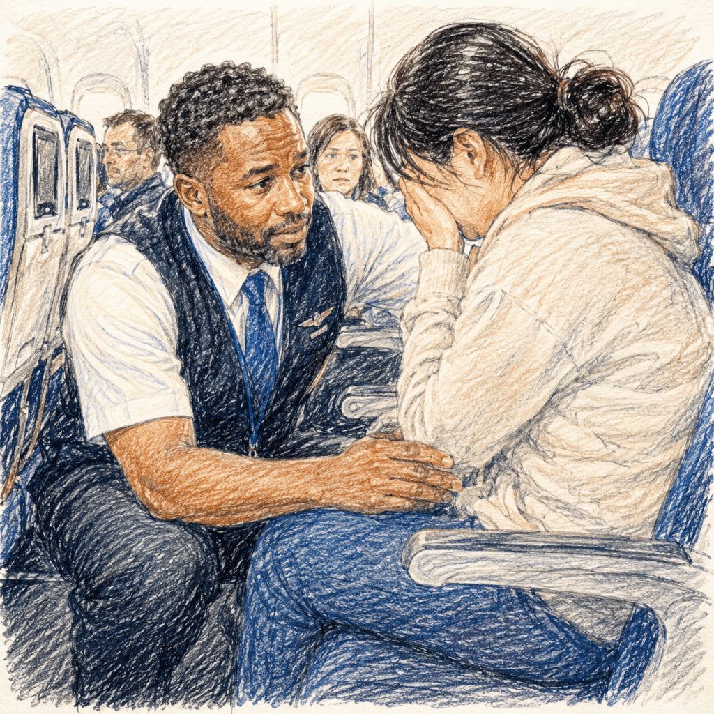HeartitudeInc's tweet photo. A woman racing to see her dying father feared she'd miss her connection. United flight attendant Eric Cato stopped, listened, reassured her, and offered a hug. A simple act of empathy changed her day—and inspired millions online. Compassion still matters.

https://t.co/jBoZ7A7a68 https://t.co/syyKv2oBWk