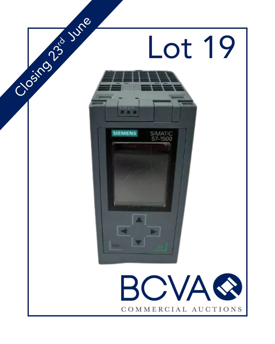 BCVA_Auction's tweet photo. Discover Tech &amp; Electronics to include Industrial IT, Networking, Laptops, Monitors, Gaming, Gadgets &amp; More in our auction closing from 12pm on June 23rd.

Find Lot 19, Siemens SIMATIC S7-1500, with an opening bid of £200.

Register, View and Bid at https://t.co/jEKDT5qJtr https://t.co/DmTqt7WTXl