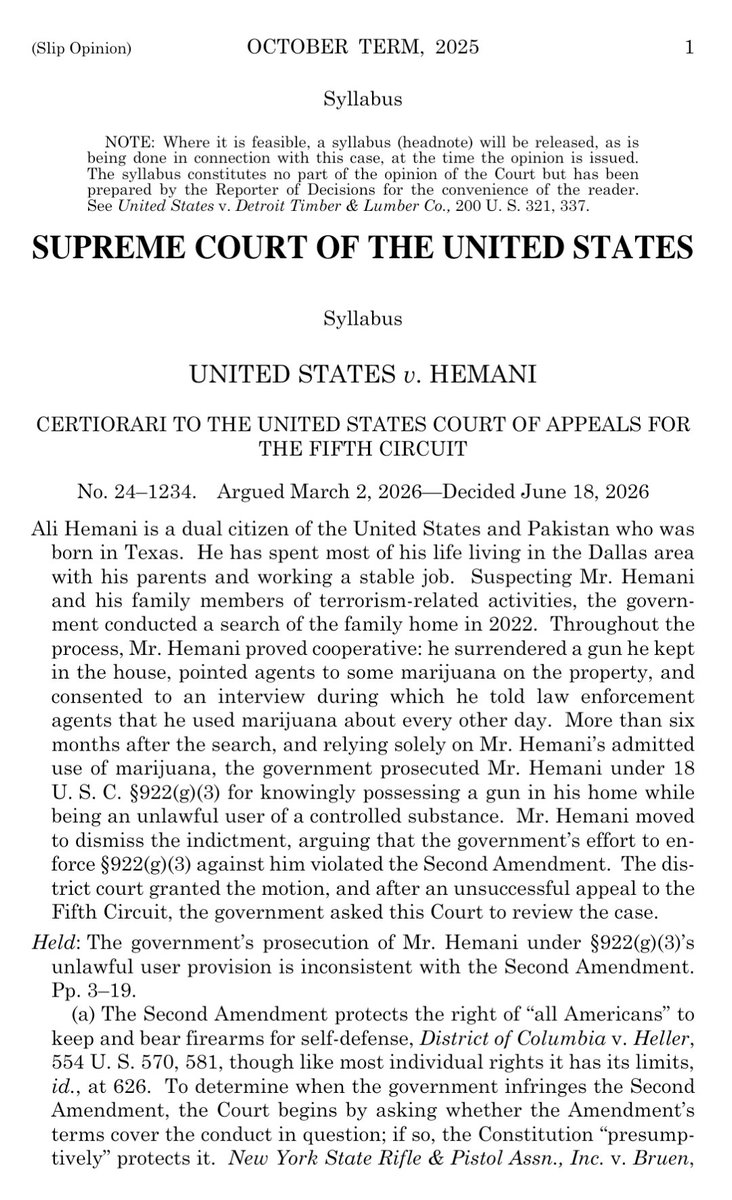 CJGRISHAM's tweet photo. Supreme Court just ruled that 922(g)(3) violates the 2A. Recreational users of Marijuana are not prohibited persons!! #winning https://t.co/PxWPaaFXnU