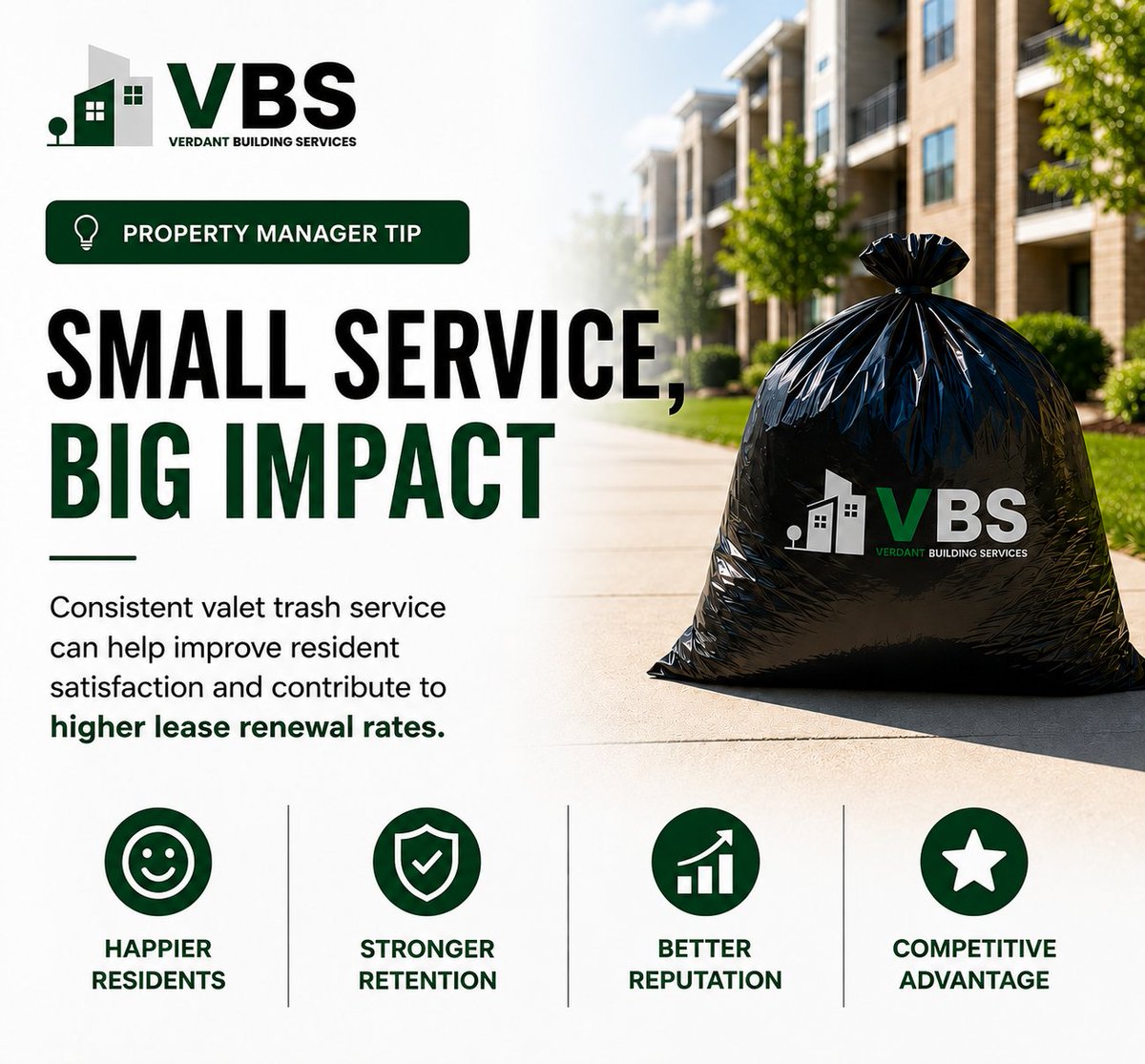 VerdantService's tweet photo. Cleaner communities don't happen by accident.

Reliable valet trash service helps create a better experience for residents while supporting your property's long-term success.

Let's talk about your community's needs. https://t.co/KE8yOWjDok
#dallasvalettrash #valettrashservice https://t.co/ATv5Wc5RtF