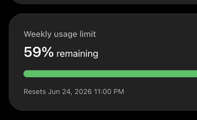 theostowell's tweet photo. My usage literally reset this morning. I'm starting to feel the pressure a lil https://t.co/6KFdQIaTL8