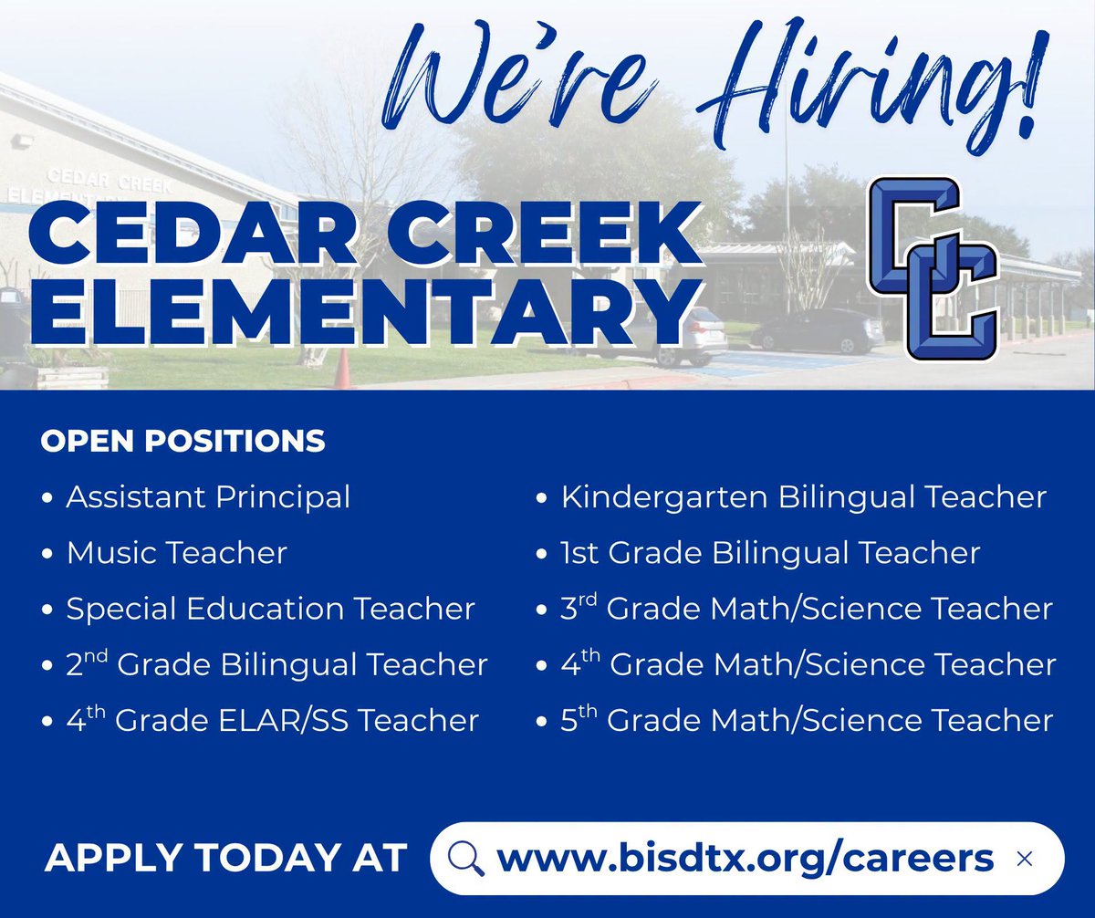 BastropISD's tweet photo. We're Hiring!

Looking for a rewarding career where you can make a difference every day? Scroll through to explore current opportunities and find the role that's right for you.

Visit: https://t.co/Jox5XBEU3g to view all openings and submit your application. https://t.co/kSILSEa6RC
