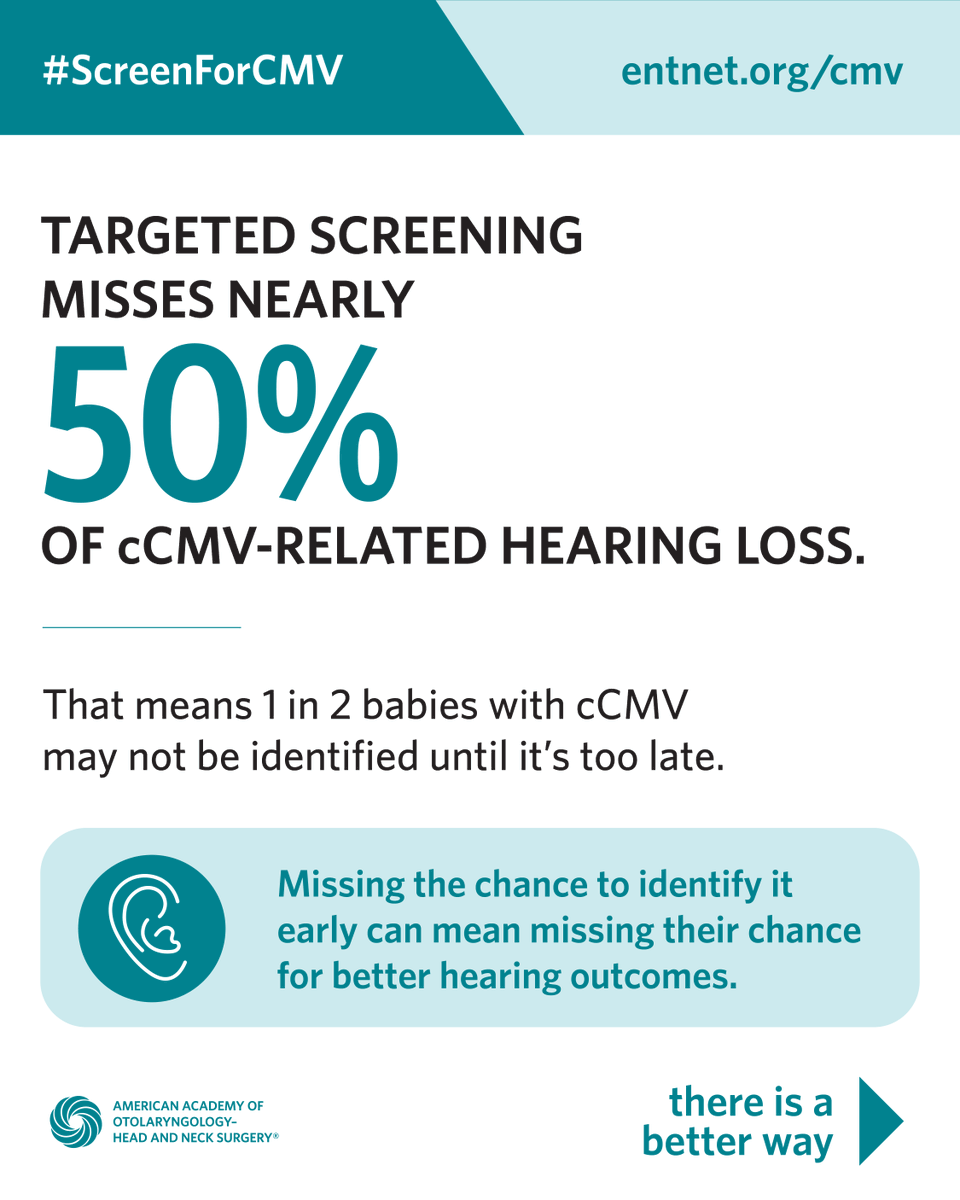 AAOHNS's tweet photo. June is #NationalCMVAwarenessMonth. Congenital cytomegalovirus (cCMV) is the leading non-hereditary cause of hearing loss in children.
AAO-HNS is leading the charge for universal newborn screening.
https://t.co/BsN2c2gCJb
#ScreenForCMV #cCMV #CongenitalCytomegalovirus https://t.co/8q1T4N48DM