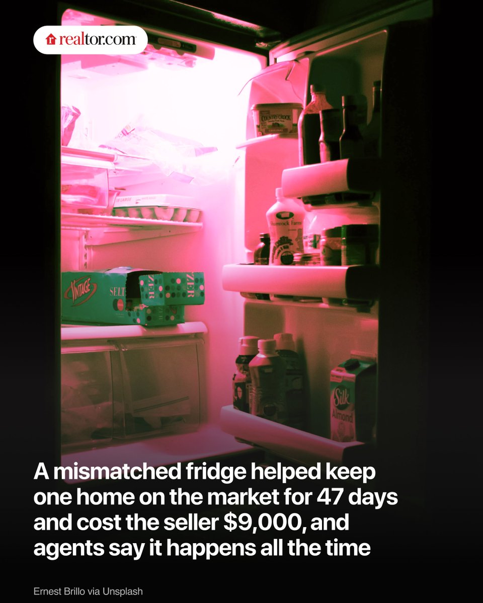 realtordotcom's tweet photo. Mismatched kitchen appliances are a common buyer turnoff that can lead to lower offers and longer days on market, and real estate agents say a matching appliance set costing $2,500 to $5,000 is almost always cheaper than the concessions buyers will demand.

Read more: https://t.co/80R3N0VL2P