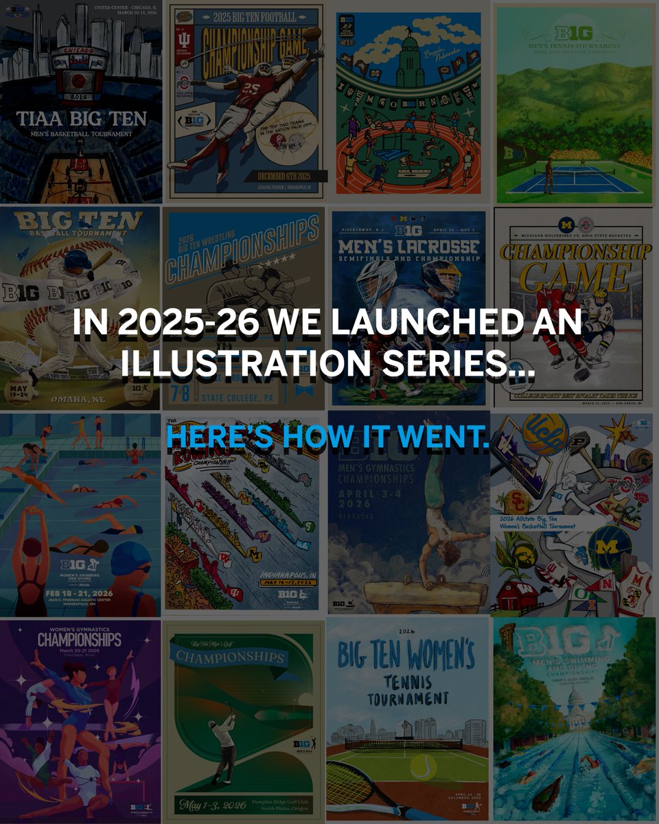 bigten's tweet photo. We had fun with this 🖼️🎨

We created a unique graphic for each Big Ten Championship this year! Thank you to @freshtapemedia and all of the artists who helped make this happen! 🤩 https://t.co/vwKeROa3yK