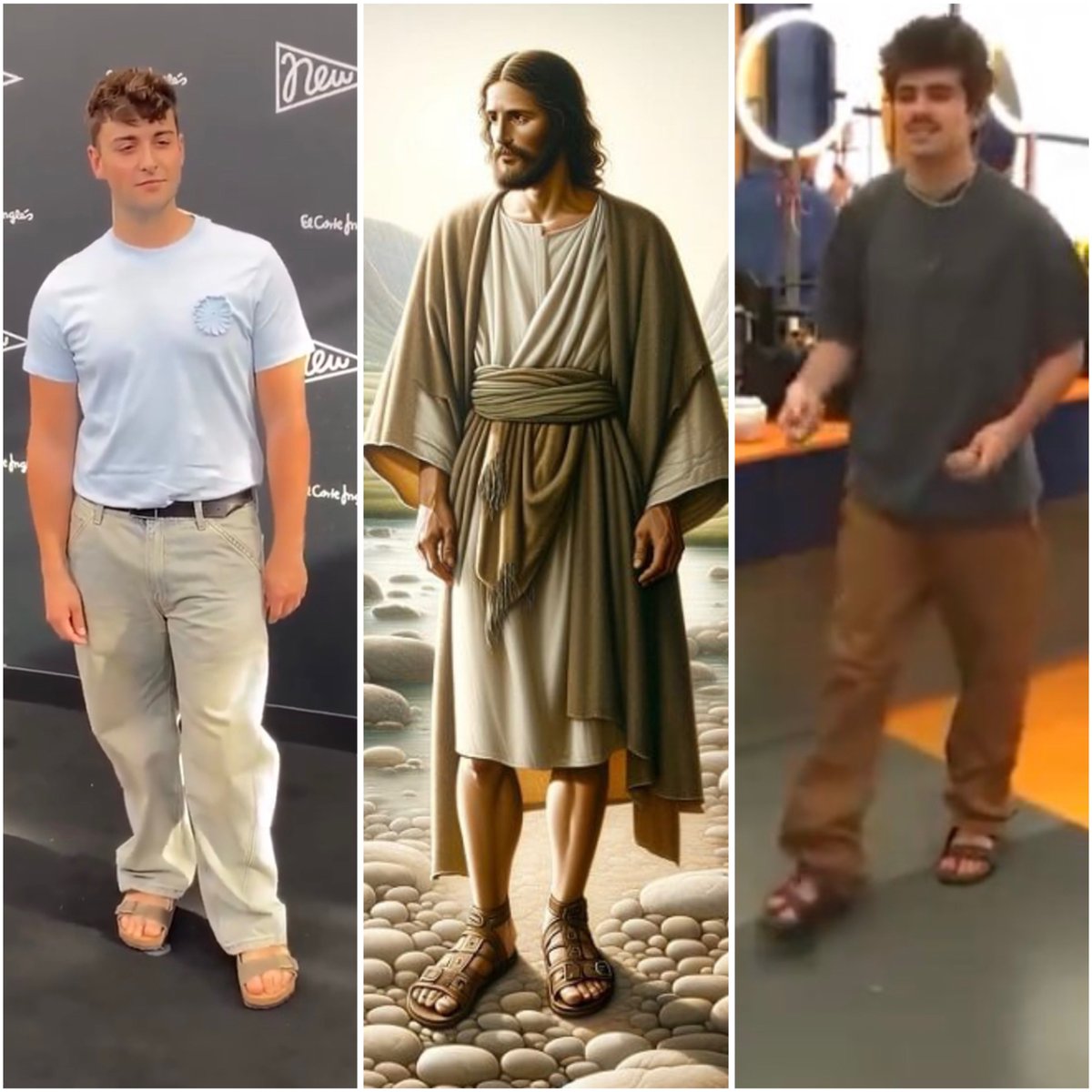 caardelina's tweet photo. top3 trendsetters de las sandalias en la historia de la humanidad: martin, juanjo y jesucristo https://t.co/yIdfaa91CF