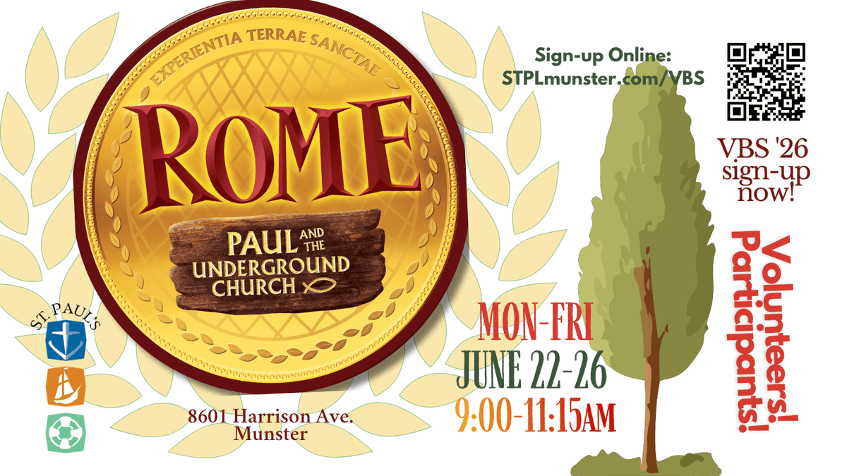 StPlMunster's tweet photo. VBS: Rome! starts on Monday at St. Paul's Lutheran in Munster!! Sign your kids up today at https://t.co/V4Cu4VegOy https://t.co/r5GvhpQr5d