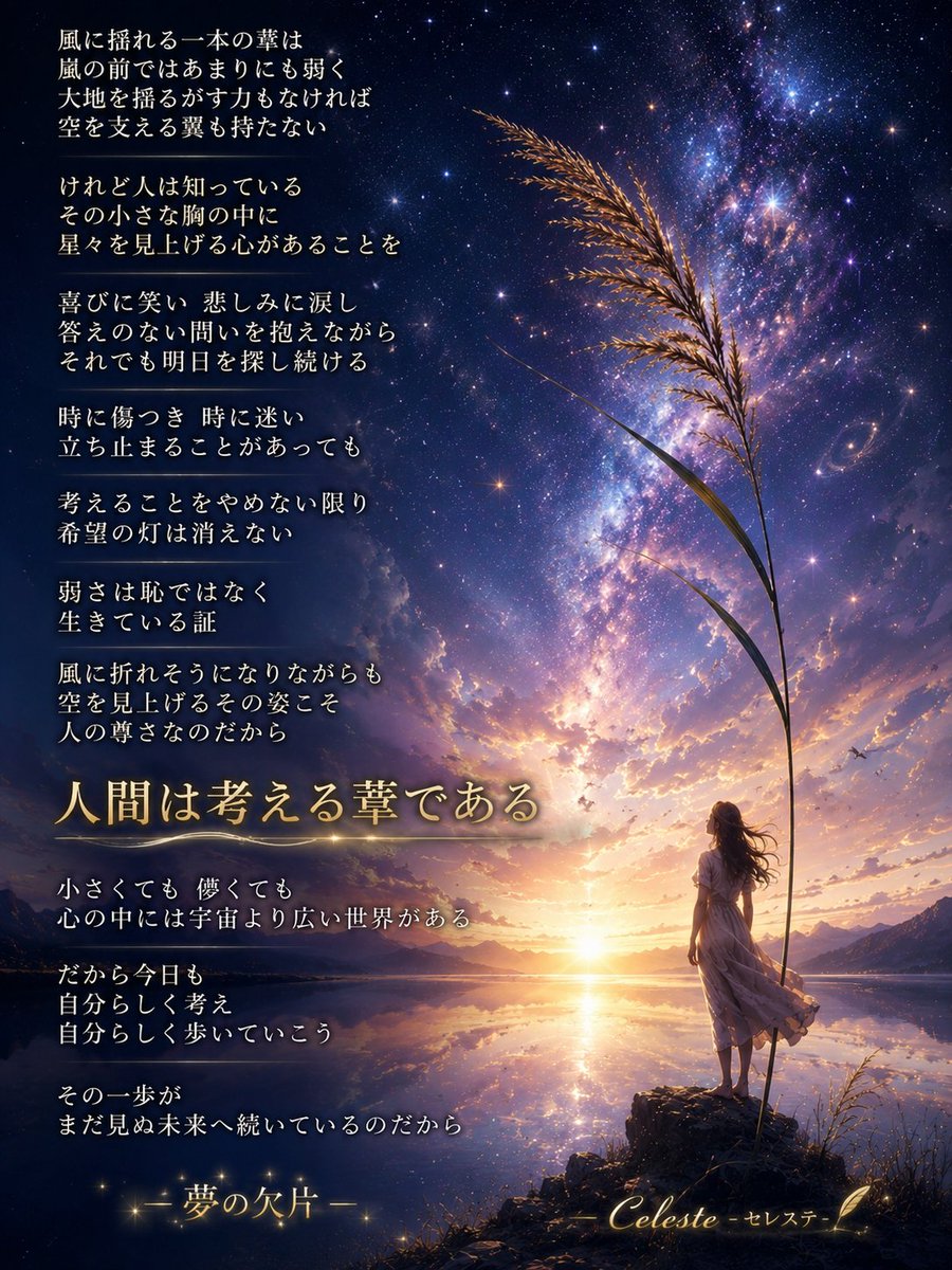 MoonFragmentand's tweet photo. 小さくても
儚くても
心の中には、
夢が広がる
自分らしく考え
自分らしく歩いていこう
その一歩が
まだ見ぬ未来へ続いているのだから
心の中には、
 宇宙より広い世界がある

今日のラッキー星座
射手座
絶好調

#夢の欠片　#人間は考える葦である　#アファメーション　#ツインレイ　#未来へ https://t.co/O45cd4pTcp