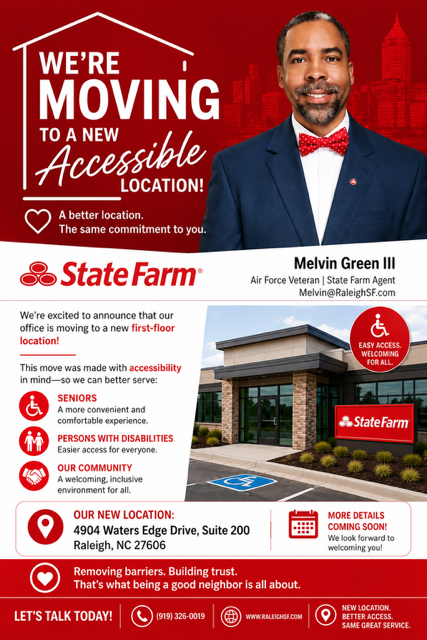 AgentGreenIII's tweet photo. State Farm family, we have less than two weeks left in our current building before we move to our new location:  4904 Waters Edge Drive, Suite 200, in Raleigh!  #raleighsf https://t.co/RdQbsz8Fee
