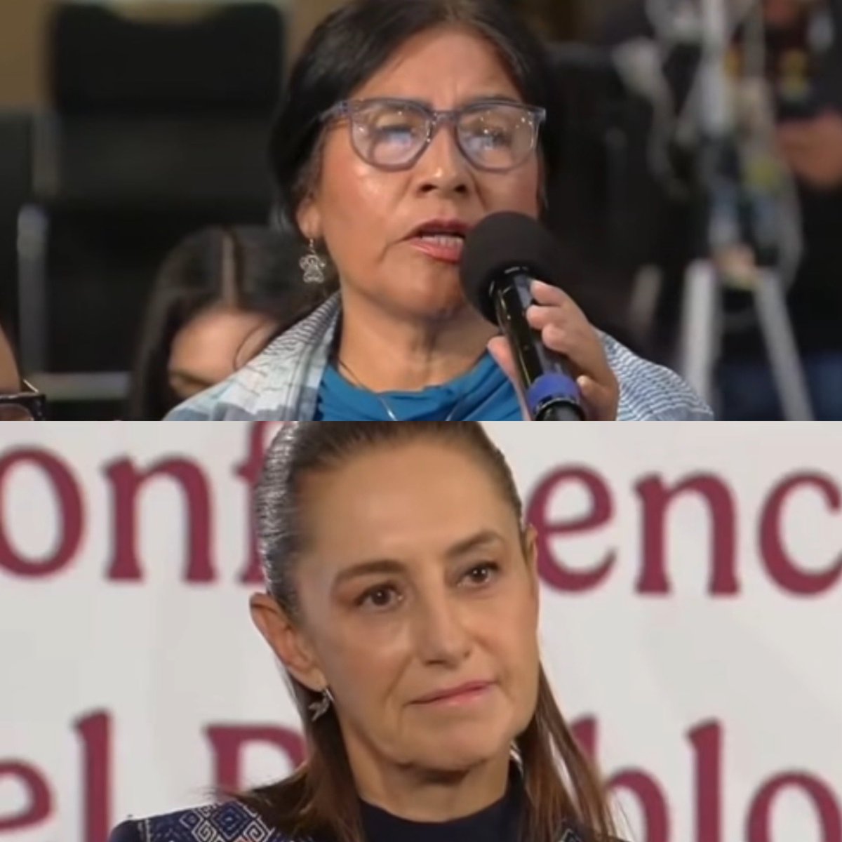 CerebrosG's tweet photo. Periodista: Presidenta ¿cómo va la investigación de las madres buscadoras para ver quién las financió para venir a manifestarse?

Claudia: La Secretaria de Gobernación lo va a informar.

Periodista: ¿Y también hizo una investigación para saber quién financia a las personas acarreadas al zócalo a sus eventos?

Claudia: No te voy a contestar eso. Nosotros no somos iguales que los de antes. No voy a contestar a tu pregunta porque esto es una provocación.