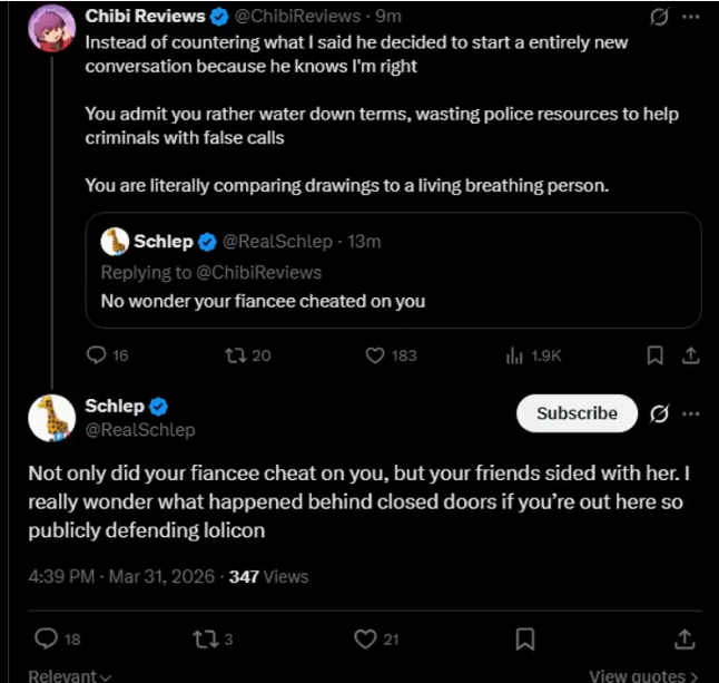 Meonlyme1845's tweet photo. @Manager_JoJo I'd like to point out that Schlep did the exact same thing to Chibi several months ago, but it didn't turn into a massive smear campaign against him for some reason. And of course Chibi farmed it for views. 

Honestly, these people are such hypocrites. https://t.co/w5oJEalFDP