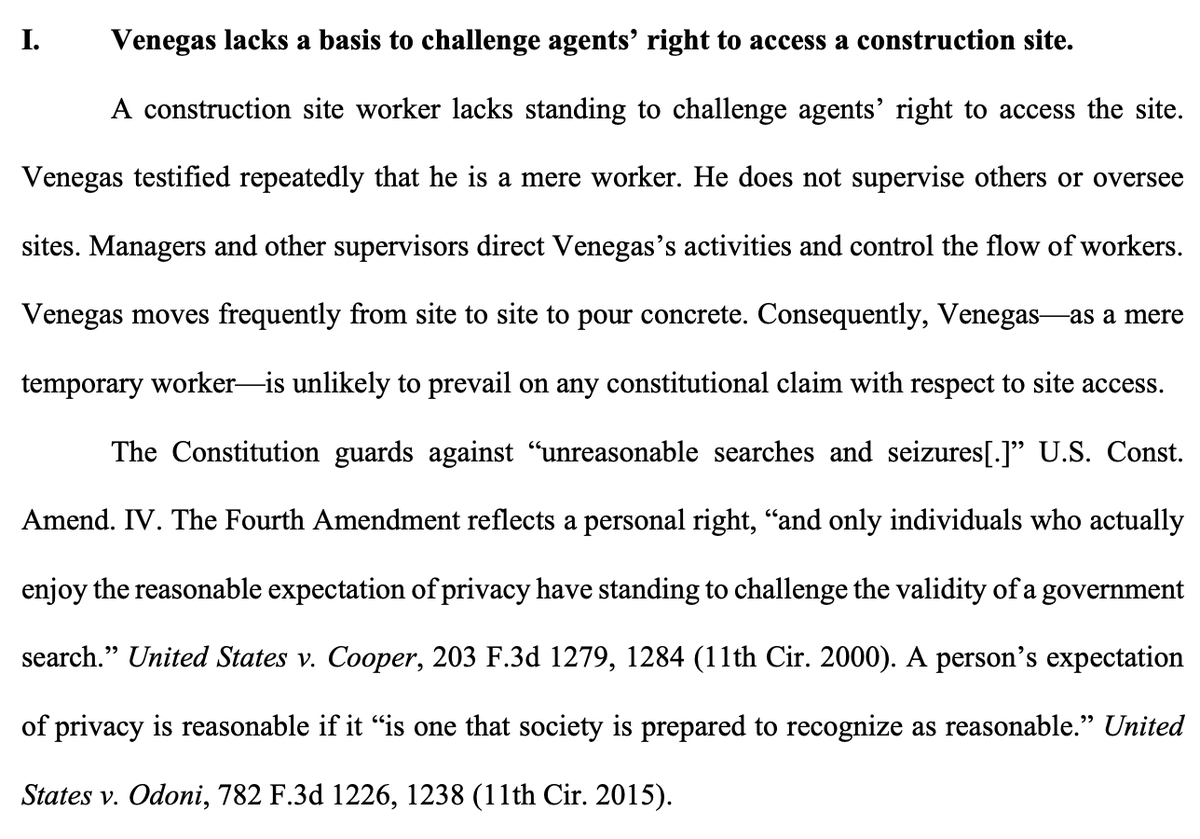 David_J_Bier's tweet photo. DOJ argues that it can unconstitutionally and illegally trespass onto private property to abduct US citizens at their job sites because the US citizen workers don't own the job site, so they have no expectation of privacy on the job site. So they will keep doing it... 😡 https://t.co/Z03nSloPJG