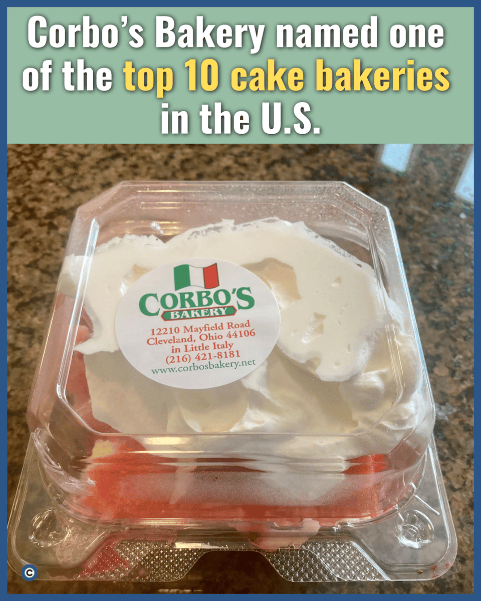 clevelanddotcom's tweet photo. 🔗: https://t.co/8YdyAcr65A 

Sweet news for Cleveland: Corbo’s Bakery, a longtime Little Italy staple, has been named one of the top 10 cake shops in the country by USA TODAY. https://t.co/Ltu3lsKlrT