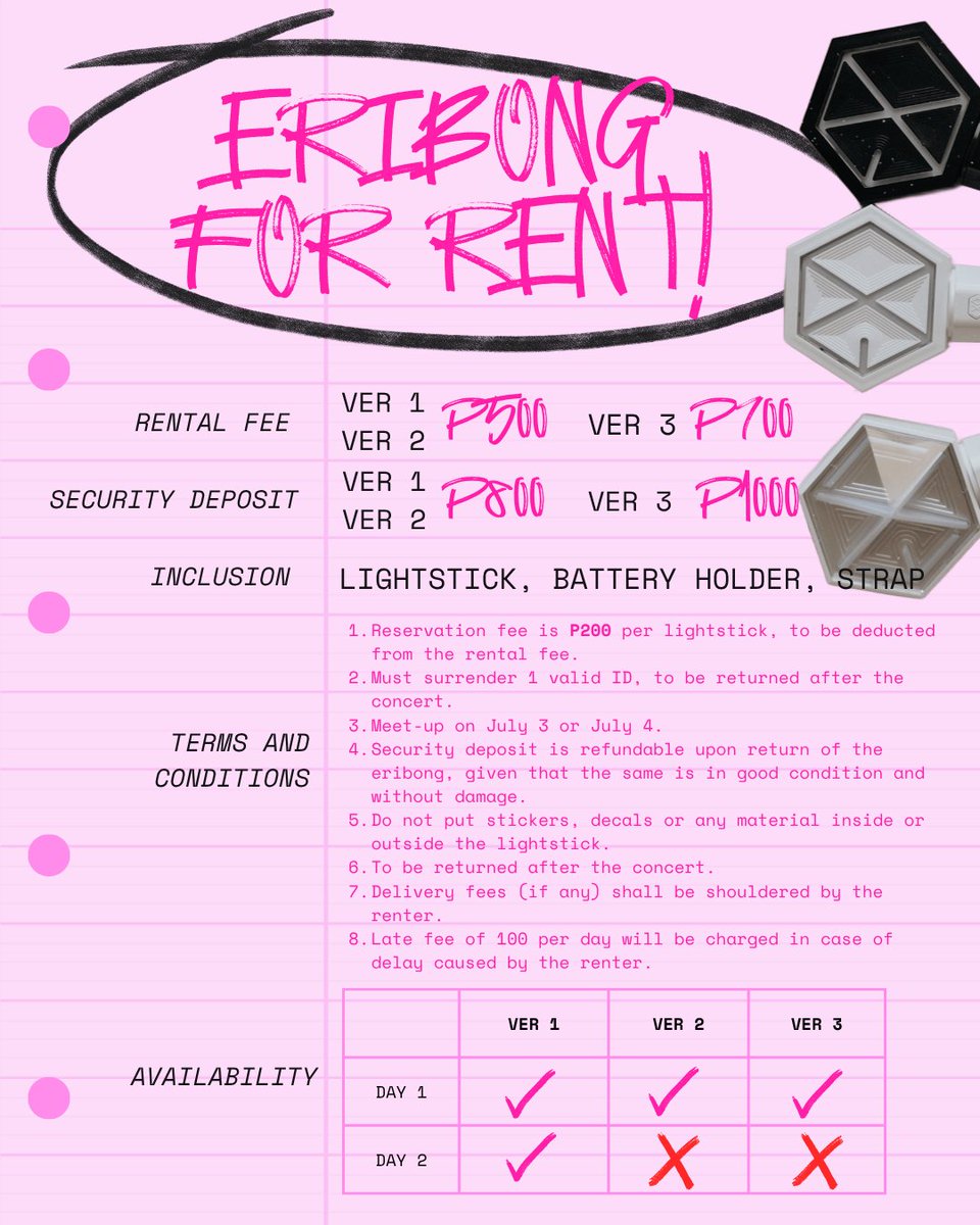chanphilic's tweet photo. wtr lfr ph

EXhOrizon in Manila
ERIBONG Versions 1, 2 and 3

VER 1 - P 500
VER 2 - P 500
VER 3 - P 800

✶ see t&amp;c below
✶ check availability below
✶ will update below this tweet if claimed

t. rental rent exo lightstick light stick https://t.co/IBFPK5jPha