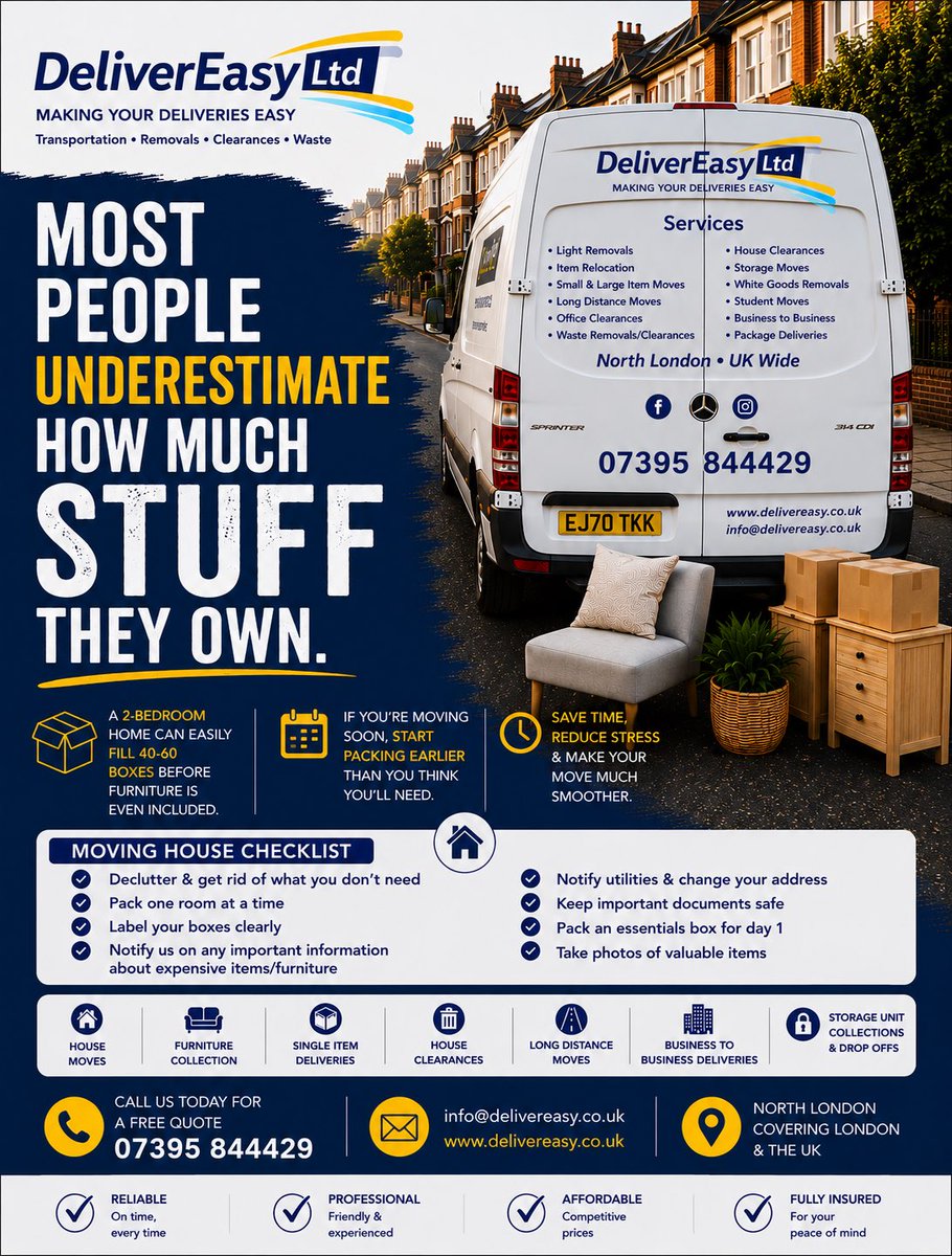 DeliverEasyLtd's tweet photo. 🏡 Moving house soon?

The last thing you want is the stress of last-minute packing, lifting heavy furniture and trying to organise everything on moving day.

A few simple tips that can make moving much easier, these small steps can save a lot of stress, you’ll thank us later😉💡 https://t.co/1tosn8jEZD