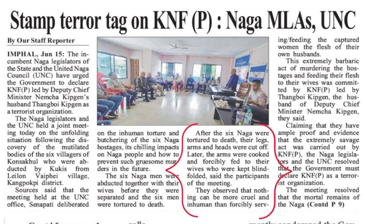 yaiphaba07's tweet photo. “The Nagas released the 14 Kuki Civilians but they return our Naga brothers into pieces- beheaded, butchered,cut into pieces &amp; even fed to the Naga Women &amp; there are witness ...”

@VishuAdv @meipat @PUCLindia @IndEditorsGuild @jeegujja @vijaita @afridahussai @sardesairajdeep https://t.co/hHaTBwz5EZ