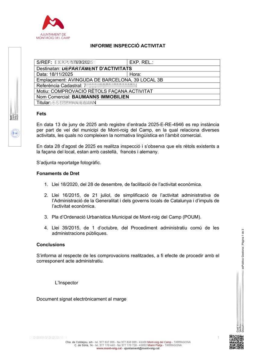 miqu3lm0la's tweet photo. 🧵
1/3

Nova victòria de la ciutadania organitzada per la llengua! 

Gràcies a les denúncies que vaig presentar i a la pressió exercida, l'Aj. de Mont-roig del Camp i Miami Platja es va veure obligat a inspeccionar 18 establiments comercials del municipi. 👇

#AccióPelCatalà https://t.co/HeU8SHt6G5