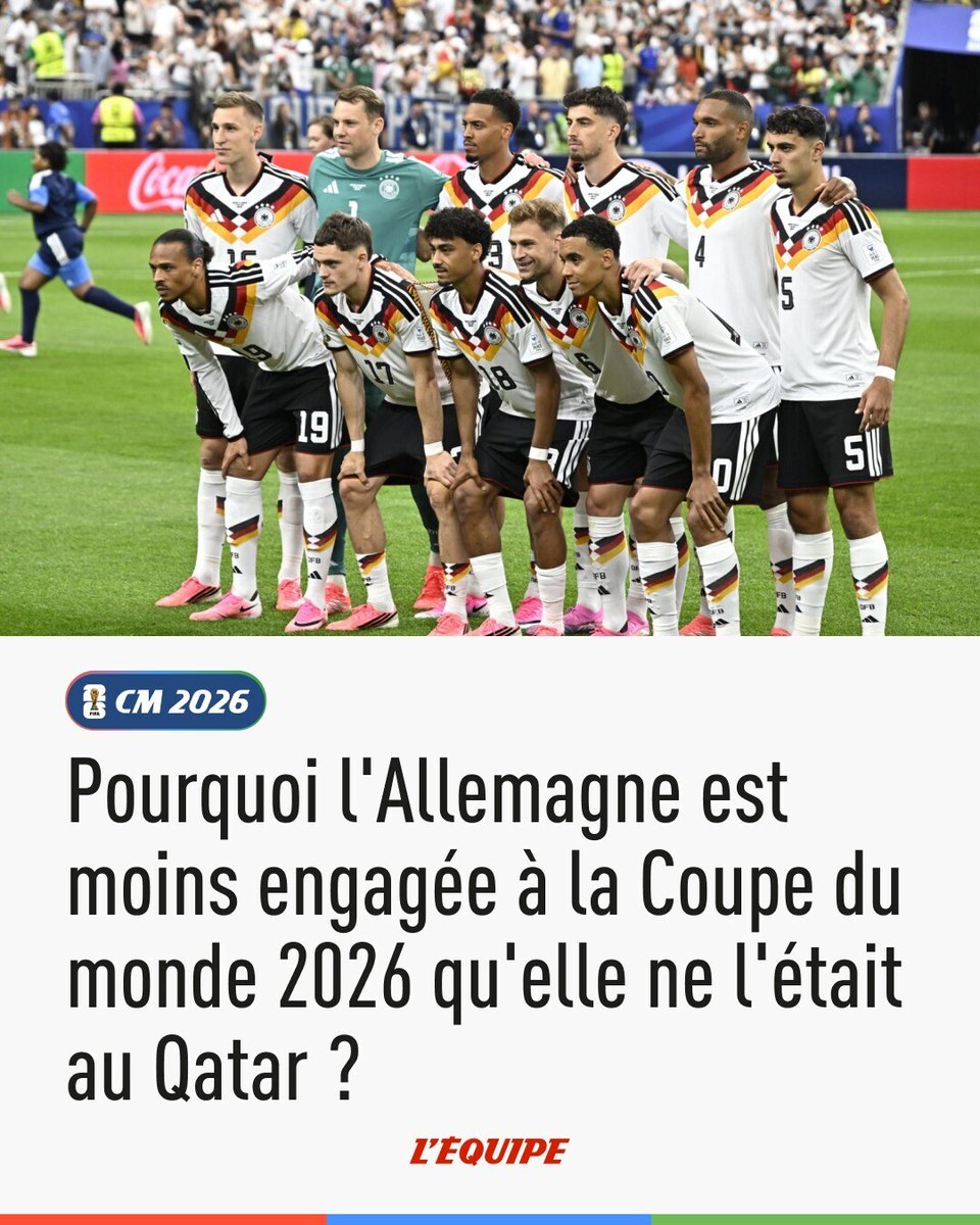 lequipe's tweet photo. Leader dans les prises de position au Qatar en 2022, pour la lutte contre l'homophobie et la défense des droits humains, la Nationalmannschaft ne veut plus se disperser dans les questions politiques à l'occasion de la Coupe du monde 2026.

➡️ https://t.co/uMb26xBVqH https://t.co/tfOyop1QD6