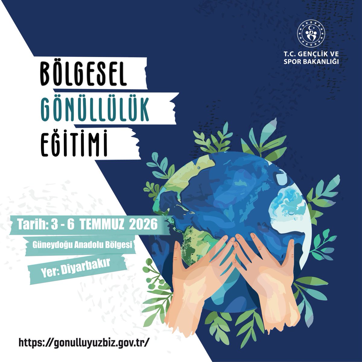gsb_eak's tweet photo. 📌 Bölgesel Gönüllülük Eğitimleri Başlıyor!

📍 İlk durak: Diyarbakır | Güneydoğu Anadolu Bölgesi

Gönüllülüğün gücünü keşfetmek, yeni deneyimler kazanmak ve aktif vatandaşlık bilincini geliştirmek isteyen gençleri Bölgesel Gönüllülük Eğitimi’ne bekliyoruz. Eğitimler, Türkiye’nin 7 bölgesinde 7 farklı ilde gerçekleştirilecektir.  

✅ 18-29 yaş arasındaysan
✅ Gönüllülük faaliyetlerine ilgi duyuyorsan
✅ Kendini geliştirmek ve farkındalığını artırmak istiyorsan

Bu eğitim tam sana göre!

📅 Eğitim Tarihi: 03-06 Temmuz 2026
📝 Başvuru Tarihi: 18-21 Haziran 2026

🔗 Başvuru: https://t.co/1uGKSFs6Fq