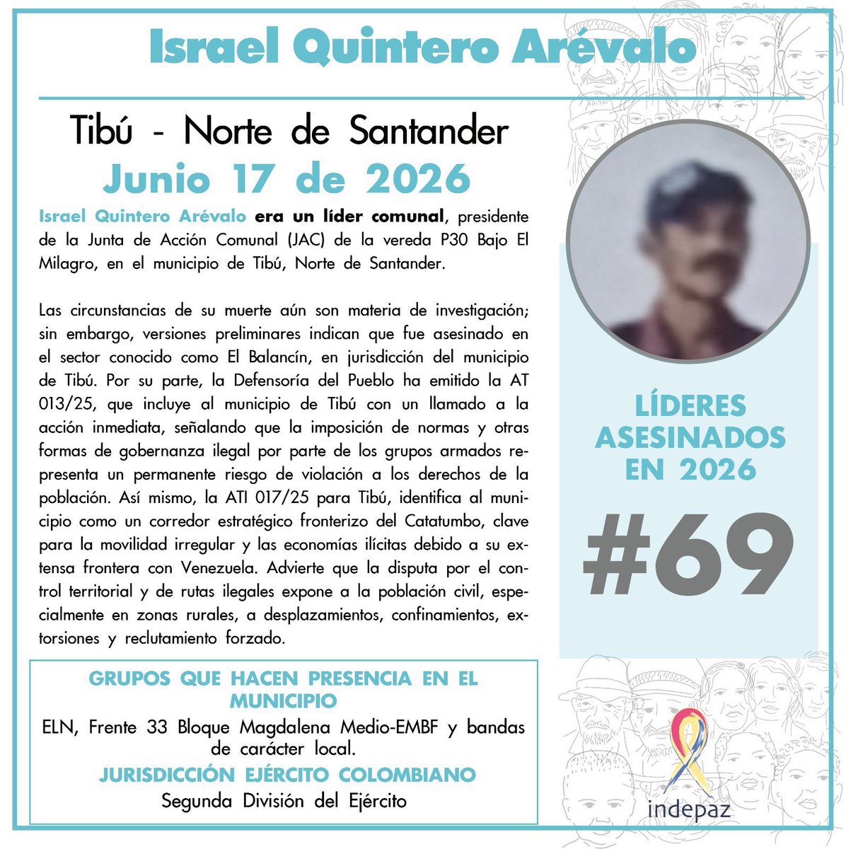 StephBatesPress's tweet photo. #Victimas #Silencio #NosEstanMatando Otro líder social asesinado. Van 69 este año, pero por él no hay discursos exigiéndole a quienes lo asesinaron en territorio colombiano que respeten la vida. Por él no hay gritos en escenarios públicos.

Qué fácil es hablar de amor por la vida cuando se elige a quién dolerle. Qué conveniente es callar cuando el muerto es un campesino más, uno de a pie, de esos que no dan réditos políticos.

Triste, pero cada vez más evidente: aquí no todas las vidas valen lo mismo.