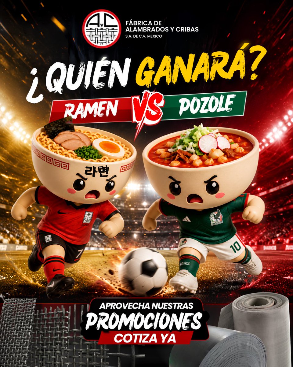 FabricaCribas's tweet photo. ¿Quién se llevará la victoria: México 🇲🇽 o Corea 🇰🇷?

¡Haz tu pronóstico en los comentarios! 👇

Mientras rueda el balón, aprovecha nuestras Promociones Mundialistas y cotiza tus cribas y mallas al mejor precio.

#MéxicoVsCorea #Mundial2026 #FACSA #Promociones #Cribas https://t.co/WPzj4LNRMI