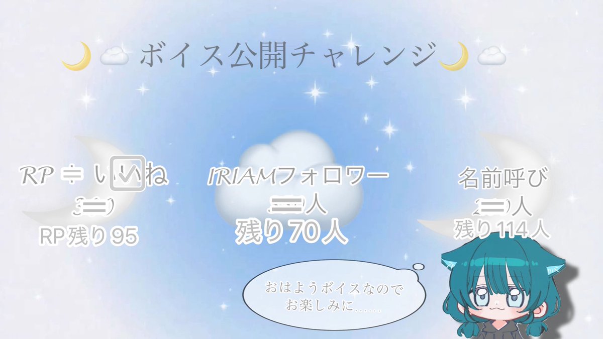 tukigumo_ruua's tweet photo. ほんとにほんとに検討して
（あまりにも同じ人が拡散してくれてて感謝と申し訳なさが……👉🏻👈🏻💦）

ってことで2回目の人も許すことにしました(っ◞‸◟c)

ただ！！条件で
名前呼びの後ろに︎︎☁を入れてください。。

※ない場合無しとします

（途中集計を一応出しておきます） https://t.co/nzOSxv6KzA