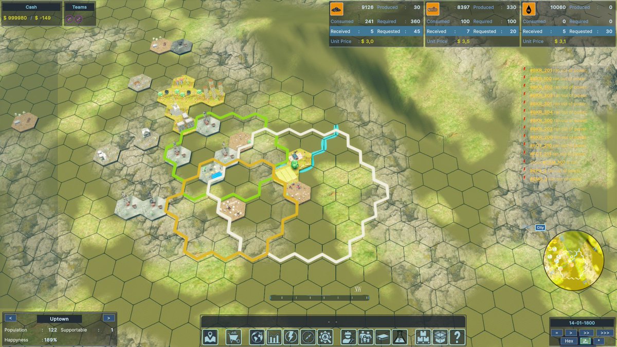 LoneRocGames's tweet photo. And the fix for the range in hex visualization.
"The Blackout Project", economic simulation.

#CityBuilder #ColonySim #ColonySimulator #SimulationGame #IndieGame #IndieDev #GameDev #MadeWithUnity #PCGames #indieGames https://t.co/ILkFRzqXHD