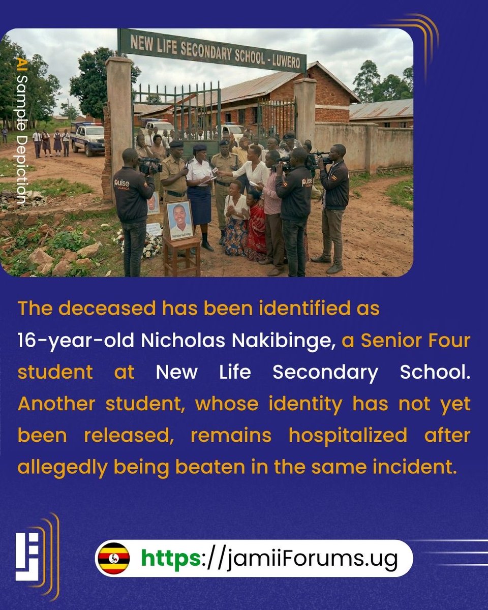 JamiiForums_ug's tweet photo. Police are searching for a teacher accused of fatally assaulting a 16-year-old Senior Four student over alleged school hair rule violations at New Life Secondary

Physics teacher Abraham Mukalazi is on the run, and 2 other teachers have been arrested

More https://t.co/vxaKyHLr3w https://t.co/w0GjbmKmdY