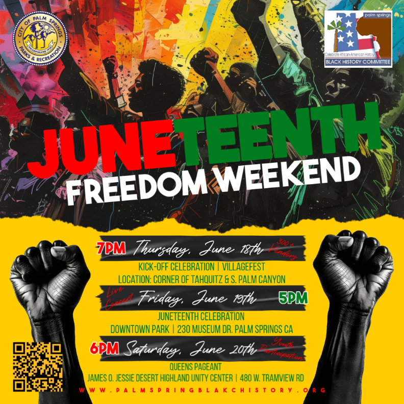 HARCdata's tweet photo. HARC will be closed on Friday, June 19th, in observance of Juneteenth! 

Join the community celebration of freedom, history, and culture, during Palm Springs Juneteenth Freedom Weekend, June 18-20.

#Juneteenth #FreedomWeekend #Community #Unity #PalmSprings https://t.co/Tnohvd3AFH