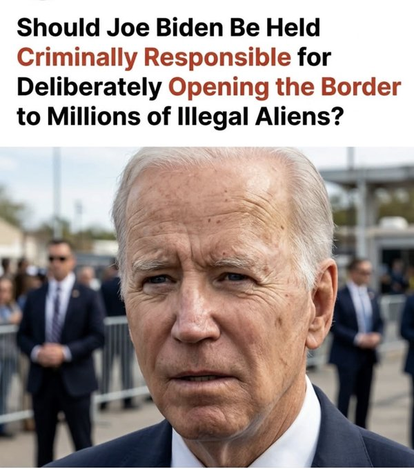 Emily8094159's tweet photo. Should Joe Biden Be Held Criminally Responsible for Deliberately Opening the Border to Millions of Illegal Aliens? https://t.co/HBIF2Egj3E