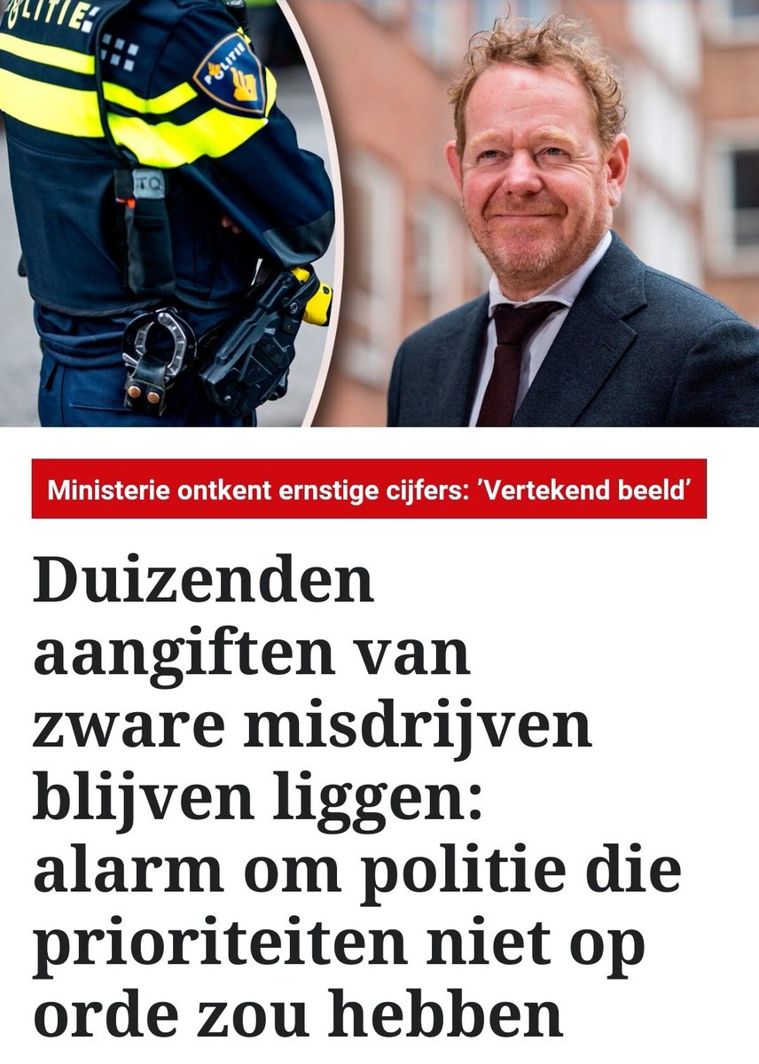 maartenbrink's tweet photo. Minister David van Weel (Justitie) zet grote vraagtekens bij de bevindingen. 'Duizenden aangiften van zware misdrijven blijven liggen: alarm om politie die prioriteiten niet op orde zou hebben.'

https://t.co/Xiz9MGXRKu
#politie #misdaad #politiewerk https://t.co/1rBiARo9Xg