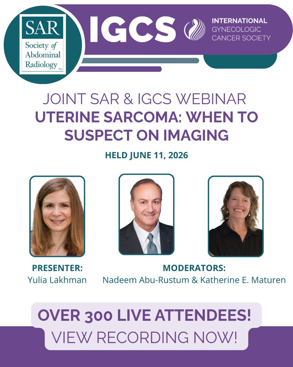IGCSociety's tweet photo. 🎉 Over 300 attendees. One incredible conversation.
Thank you to everyone who joined our first-ever IGCS × SAR joint webinar on uterine sarcoma imaging — the turnout was phenomenal!
Missed it? The recording is now available. 🎥
🔗https://t.co/2AN4ehrMn8 https://t.co/sBZ1VBNRif