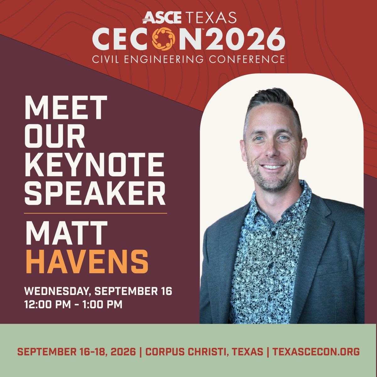 TEXASCEtweets's tweet photo. Meet our CECON Keynote Speakers!
CECON 2026 has 6 keynote speakers this year, and we are excited to introduce Matt Havens, our Wednesday keynote speaker. Matt Havens is an international keynote speaker, former corporate leader, son of a comedian, and more.https://t.co/eWnDQupyYs https://t.co/tZ3wzcBKkc