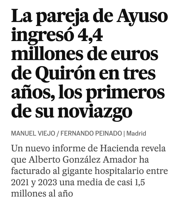 Idiazaquso's tweet photo. Quirón se ha llevado 5.000.000.000€ de la Comunidad de Madrid desde que yo soy Presidenta.

A mi defraudador confeso le achacan haberles facturado 4.400.000€.

Eso, en cualquier país avanzado, se llama "propina".

Y no se declara ante Hacienda.

Gestionando. https://t.co/agSMNHGhVN